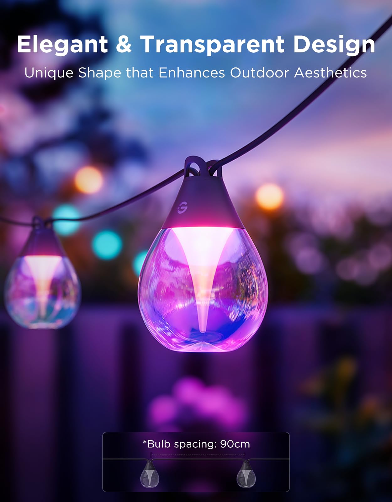Govee Outdoor Clear Bulb String Lights, 48ft RGBWIC Outdoor Lights with 15 Dimmable Warm White LED Bulbs, 111 Scene Modes for Patio, Backyard, IP67 Waterproof, Works with Alexa, Google & Matter