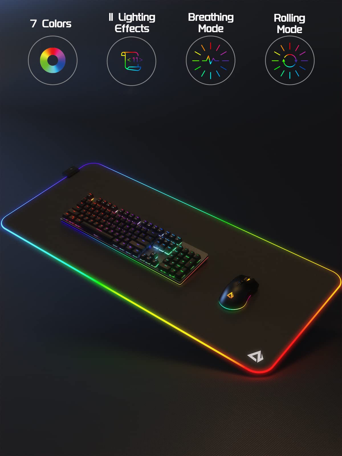 EASEMO Gaming Mouse Pad, RGB Mouse Mat XXL Large (35.4 x 15.75 in) with 7 LED Colors 11 Lighting Modes Waterproof Fabric Surface Non-Slip Rubber Base for PC Laptop Keyboard