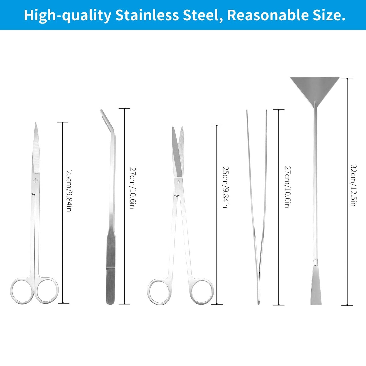 Aquascaping Tool Set - Aquatic Plant Tweezer Scissor Substrate Spatula Aquarium Scraper 5 in 1 Stainless Steel Fish Tank Starter Kit & Aquarium Tank Plant Kit