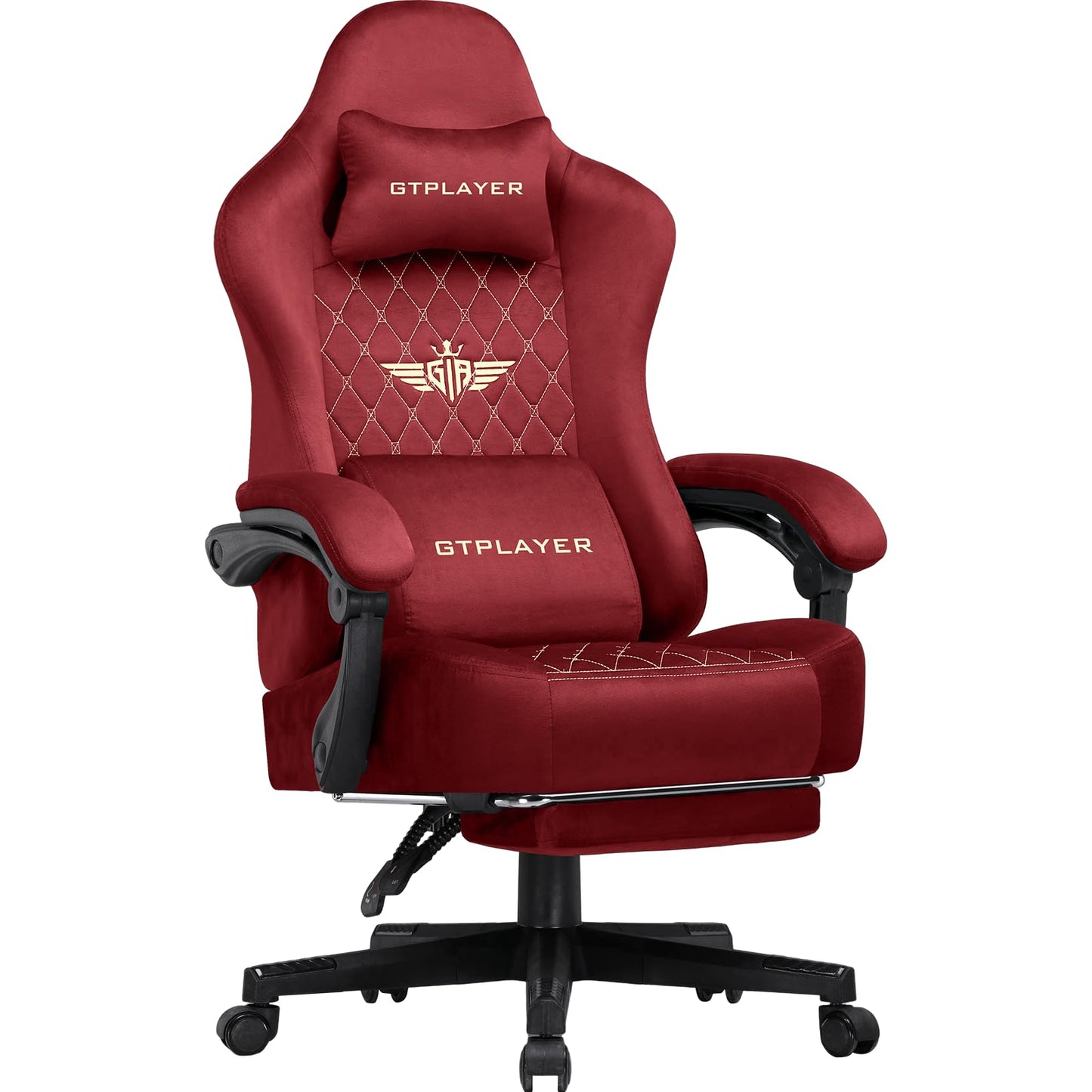 GTRACING Gaming Chair Fabric with Footrest, Big and Tall Game Chair High Back Computer Office Chair with Lumbar Support for Adults, Ergonomic Swivel Games Chair with Pocket Spring Cushion Gaming Red