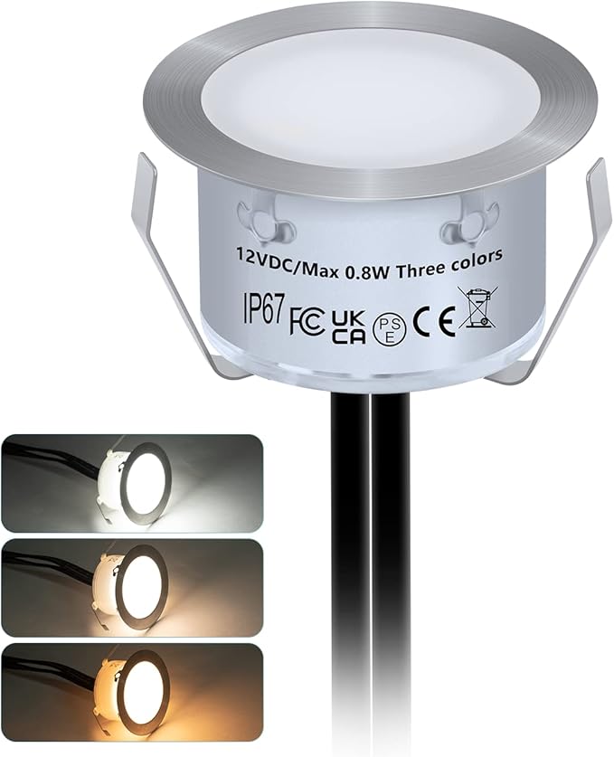 HIBOITEC Recessed LED Deck Light Kits, 1-Pack Recessed Outdoor Spotlights IP67 Waterproof Patio Lighting for Garden, Stairs, Wooden Deck Ceiling