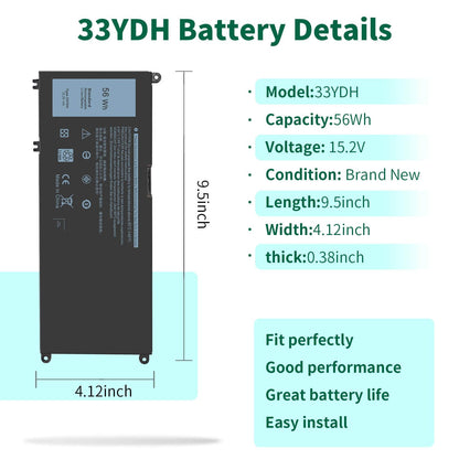 DMKAOLLK 56WH 33YDH Laptop Battery for Dell Inspiron 17 7000 7778 7779 7786 7773 15 7577 G3 3579 3779 G5 5587 G7 7588 Latitude 13 3380 14 3490 15 3590 3580 PVHT1 P30E 81PF3 081PF3 12 Months Warranty