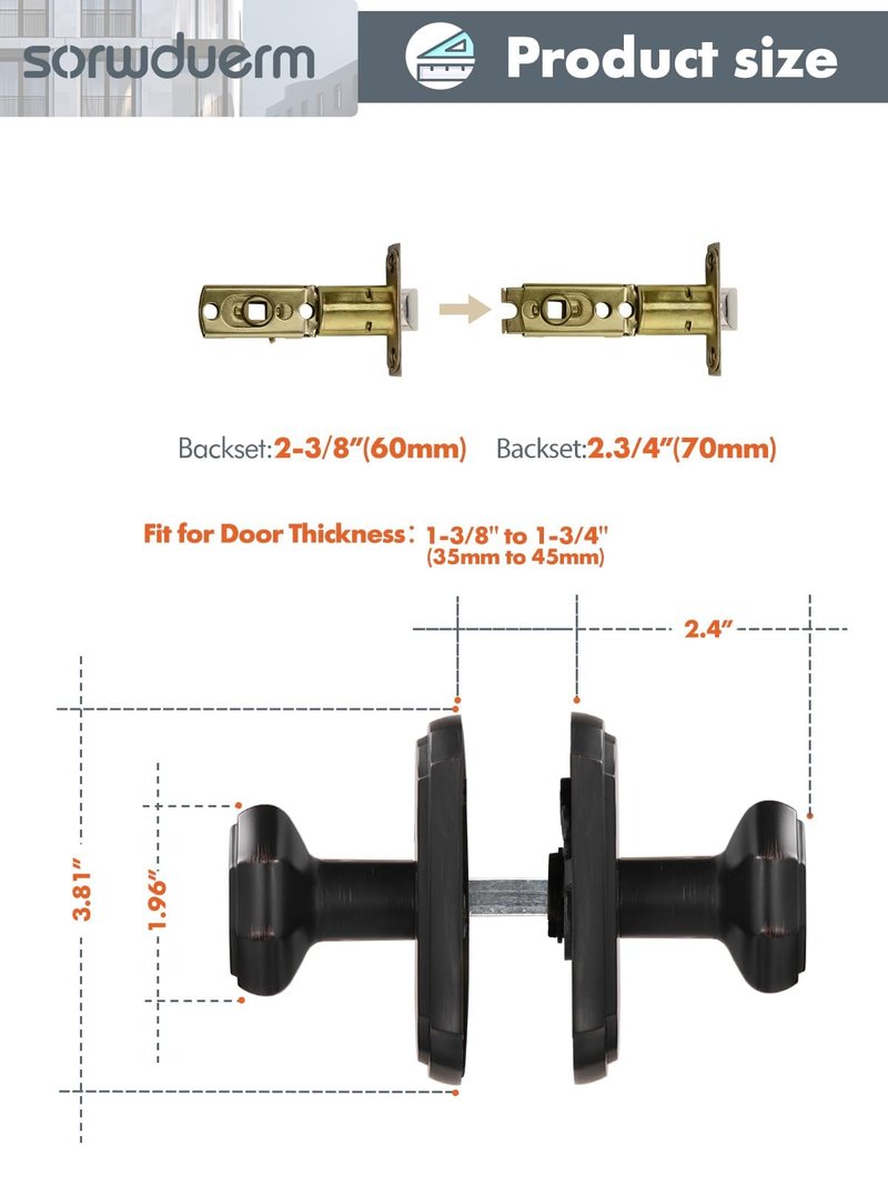 SORWDUERM 1 Pack Oil Rubbed Bronze Knobs Passage Door Knobs Interior Door Knob for Hall and Closet,Zinc Alloy