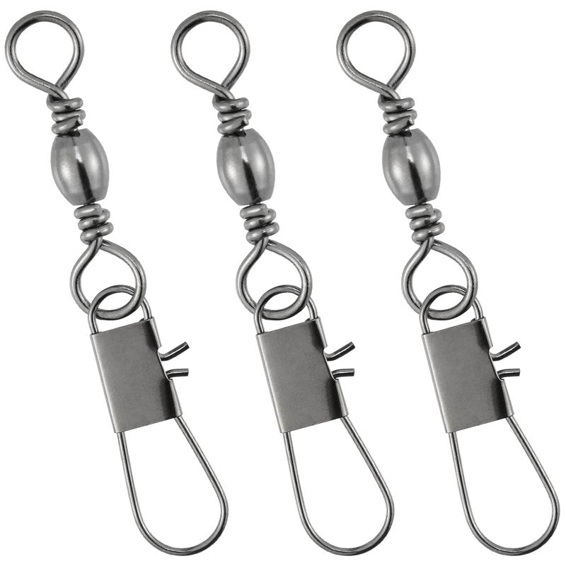 Dr.Fish 50 Pack Fishing Snap Swivels, Barrel Swivels Fishing Tackles, Stainless Steel Safty Interlock Snaps Leader Line Lure Connector Fresh&Saltwater #8