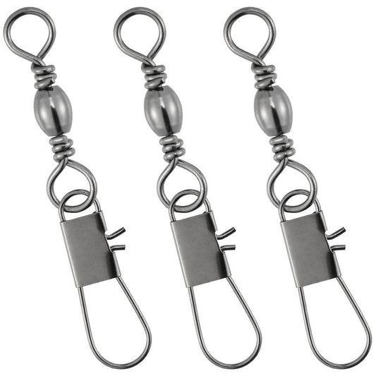 Dr.Fish 50 Pack Fishing Snap Swivels, Barrel Swivels Fishing Tackles, Stainless Steel Safty Interlock Snaps Leader Line Lure Connector Fresh&Saltwater #8