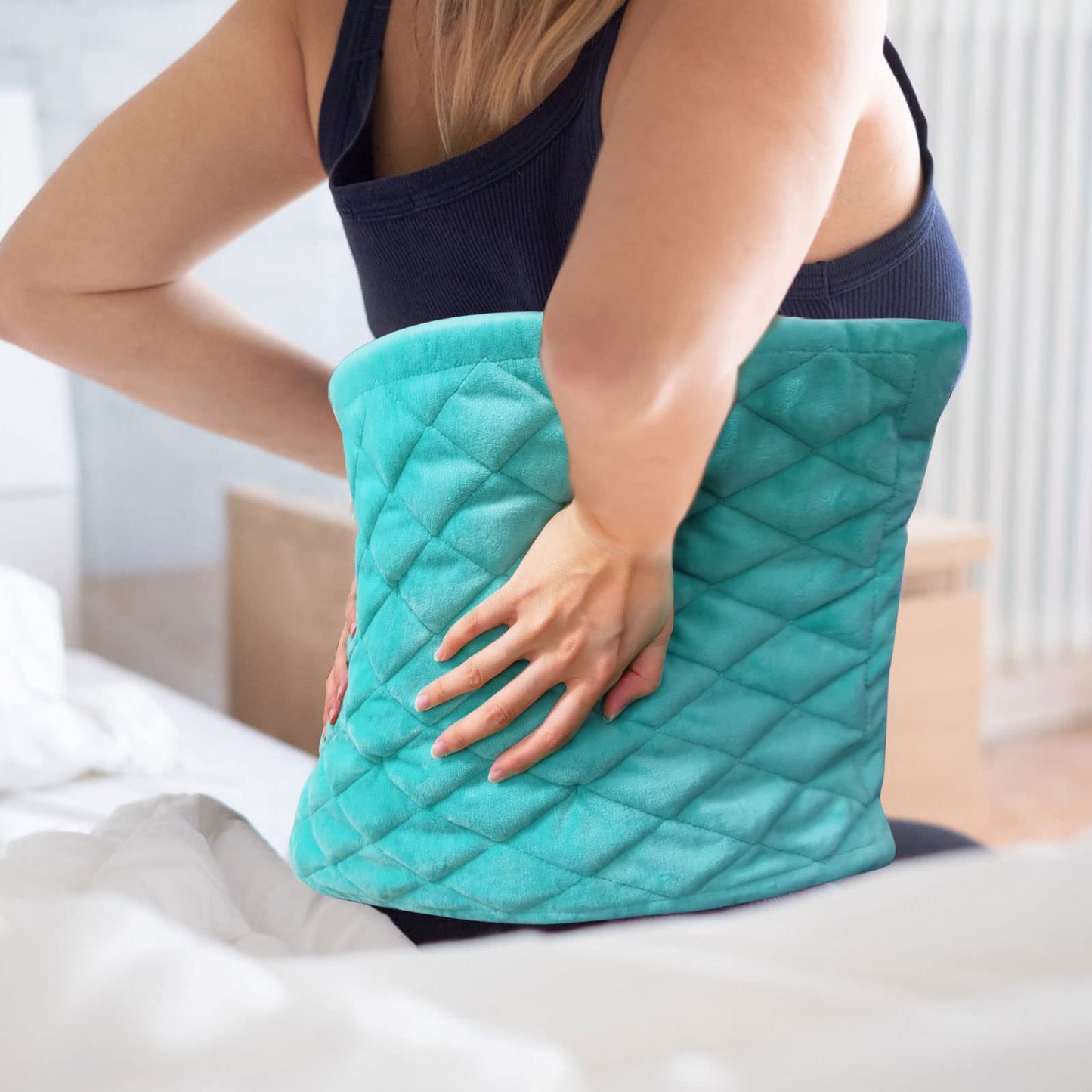 GOQOTOMO Full Weighted Electric Heating Pad for Back/Waist/Abdomen/Shoulder/Neck Pain and Cramps Relief - 2.3 lb Weighted with Auto-Shut Hot Heated Pad(12 * 24", LB002) Blue&White Grid