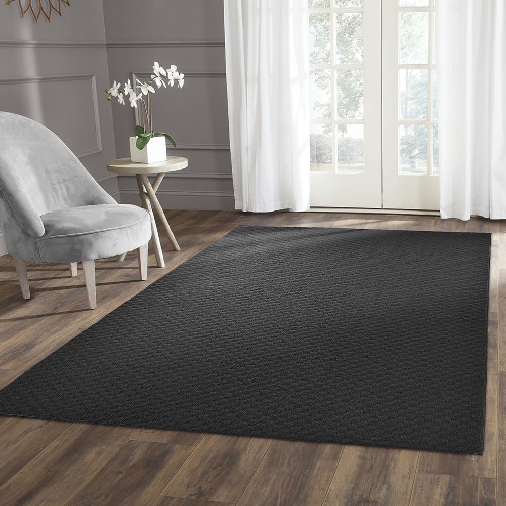 Garland Rug Town Square Black 8' x 10' Non Slip Area Rug for Living Rooms & Hallways, Stylish & Durable for High-Traffic Areas