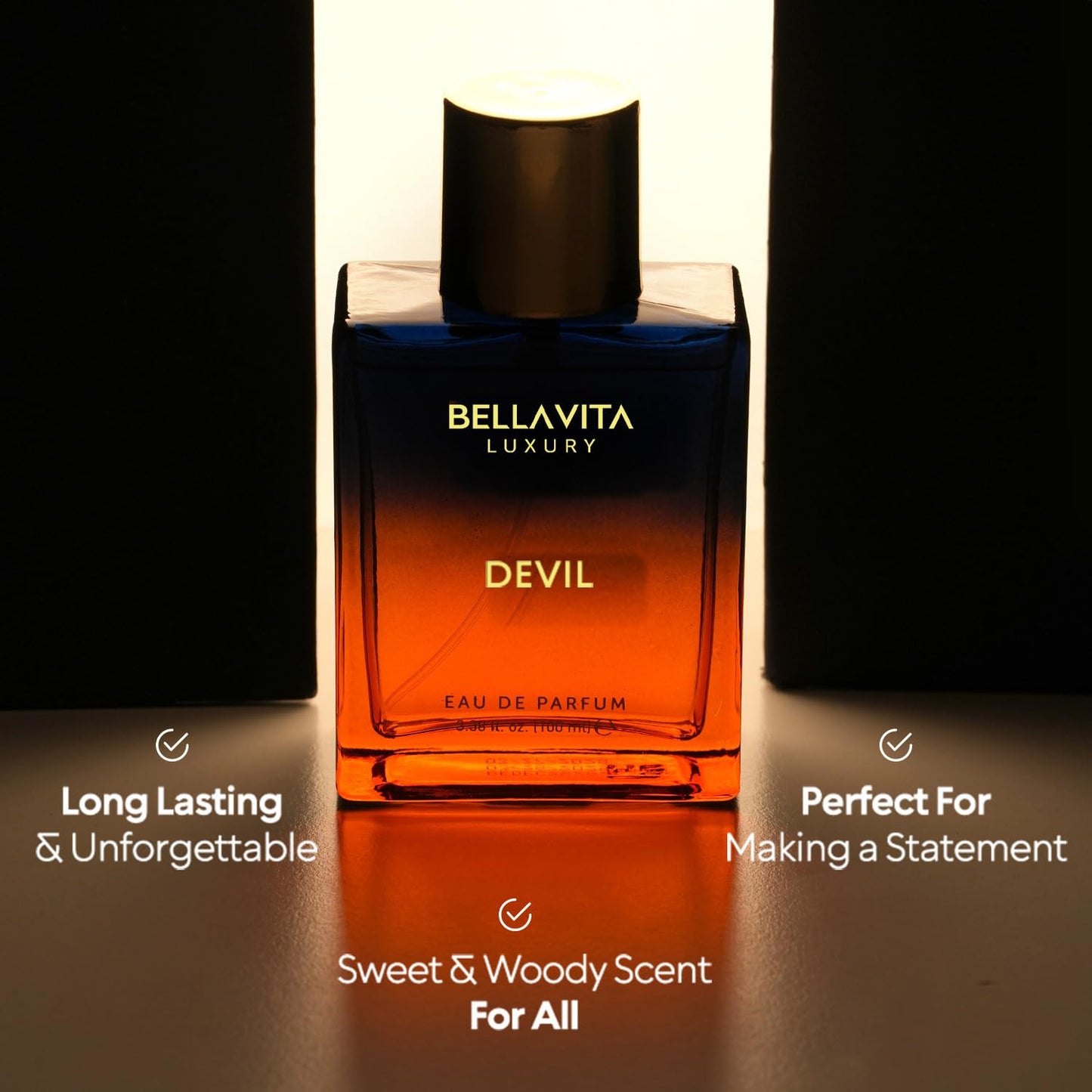 BELLAVITA Luxury DEVIL Unisex Perfume for Women and Men | Long Lasting Perfume for Men and Women | Cotton Candy, Musk and Cedar | Spicy French Fragrance Unisex Parfum