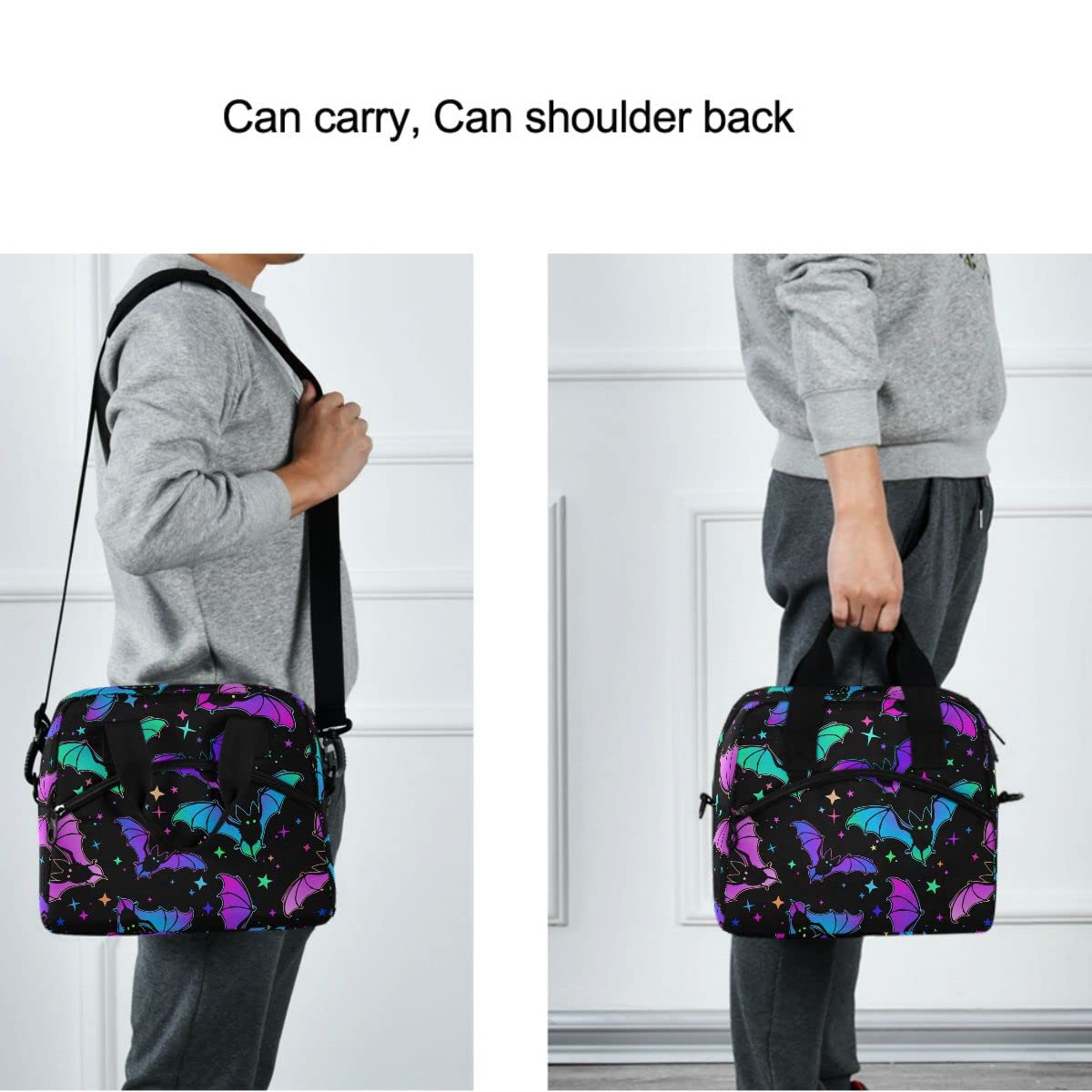 MNSRUU Insulated Lunch Bag Halloween Luminous Bats Women Lunch Tote Men Lunch Cooler Bag Reusable Leakproof Lunch Bag For Work School