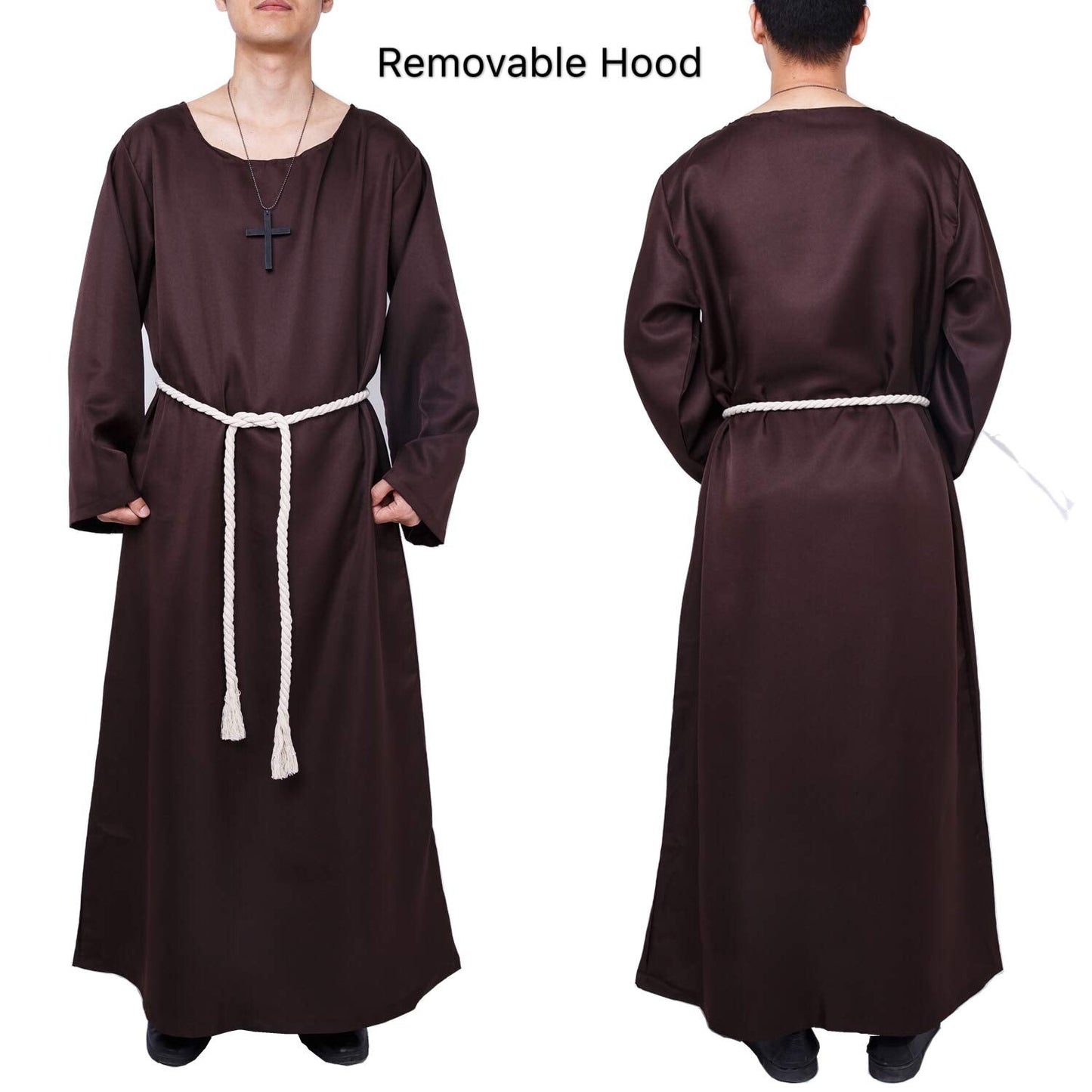 Myir JUN Monk Robe Medieval Friar Monk Priest Hooded Robe Cloak Halloween Tunic Hooded Uniform Monk Costume Cosplay Costume
