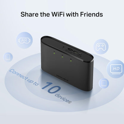 MERCUSYS MT110 Mifi with Free SIM card, 4G router, Travel Mobile Wifi Hotspot, Connects Up to 10 Devices, Rechargeable 2200mAh Battery for 10 hours, Portable Router with Sim Slot, Easy Management