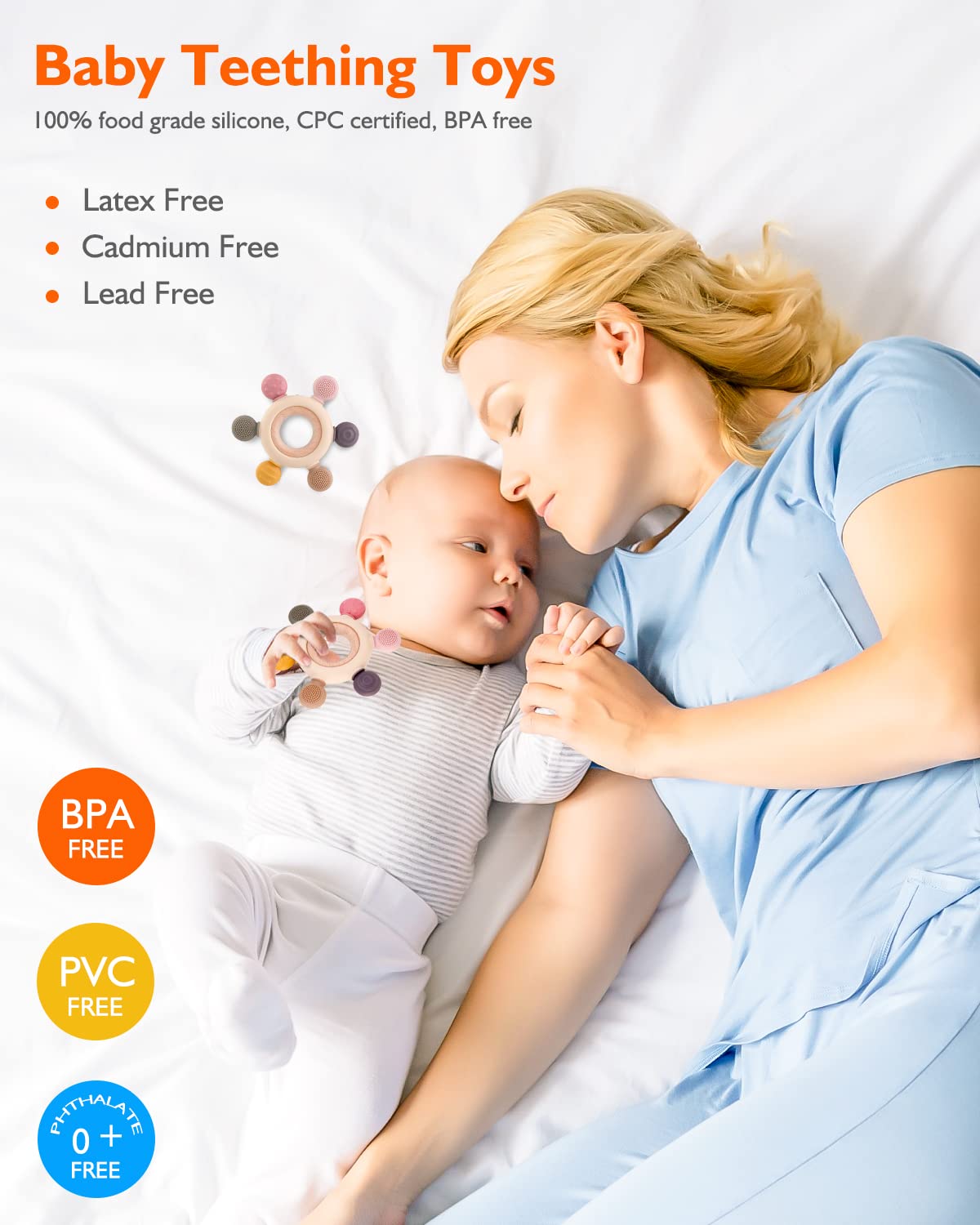 akolik Teething Toys for Babies, Baby Teethers Toy Teething Ring Silicone, Grasping Teething Toy, BPA Free Teething Newborn Accessories for Baby 0 3 6 9 12 18 Months (Pink)