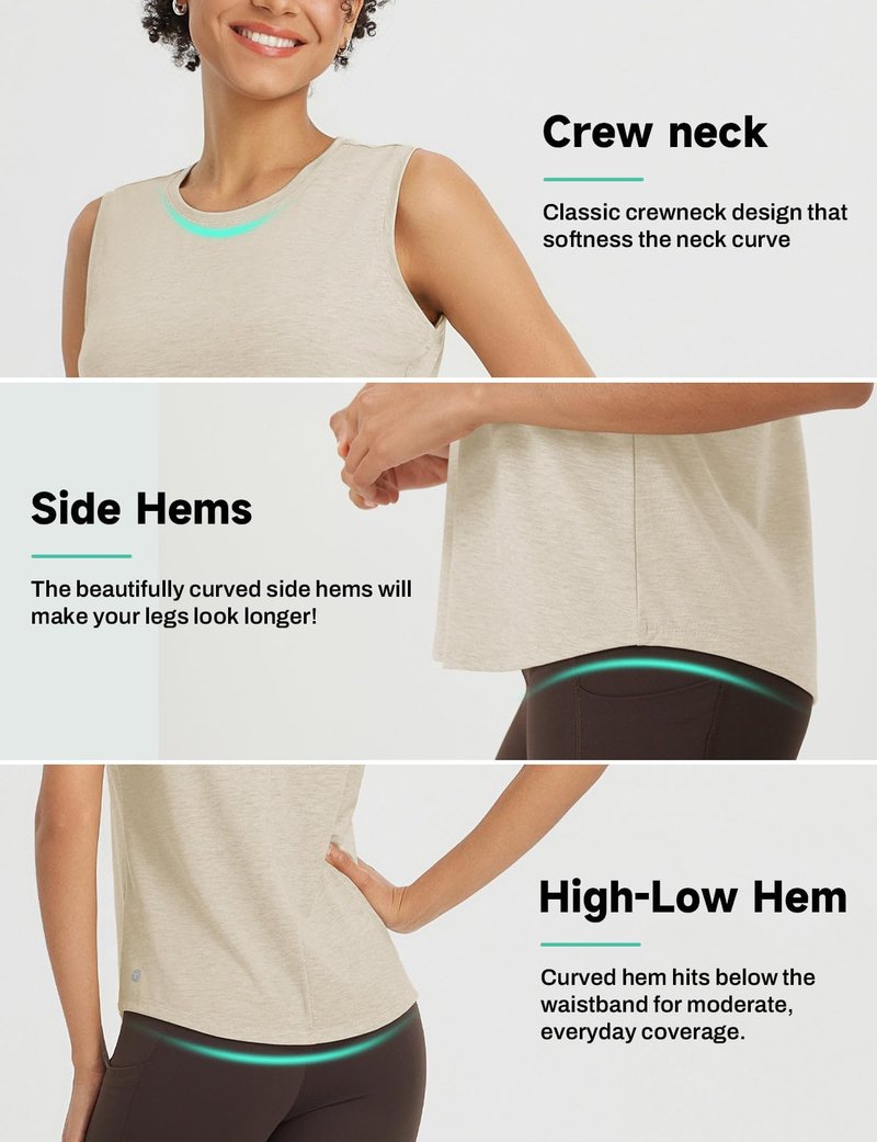 baleaf Yoga Tops for Women High Neck Open Back Workout Tank Tops Sleeveless Shirts Loose Fit Athletic Gym Heather Khaki L