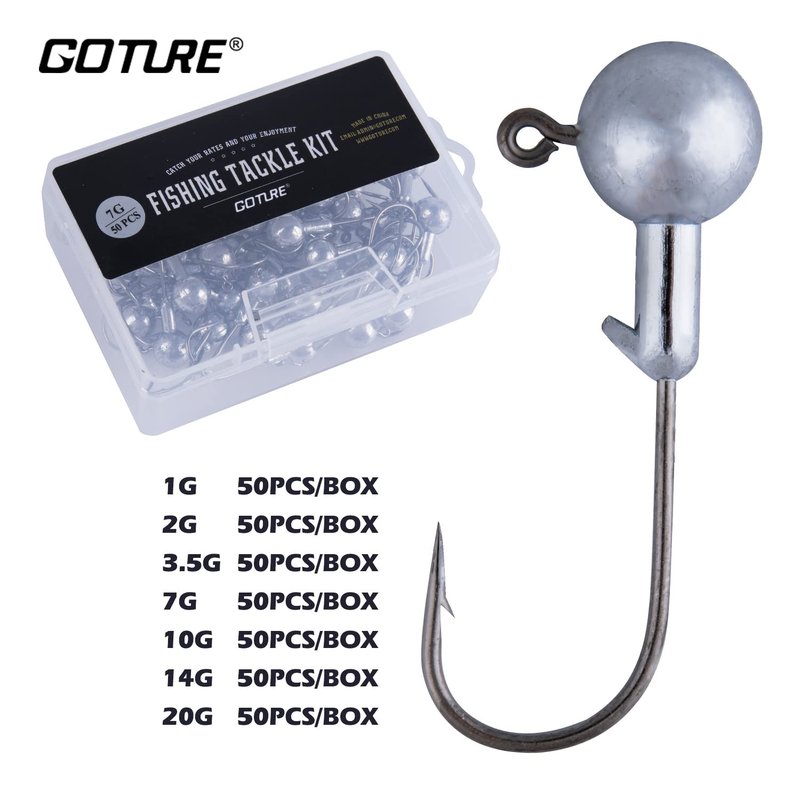 Goture Round Jig Head, Jig Head Hooks for Freshwater Saltwater Fishing, Swimbait Jig Heads with Fishing Box for Trout Bass Fishing, Crappie Jig Heads(3/16oz,50pcs)
