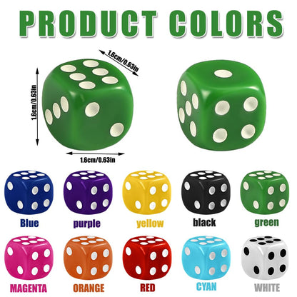 DIYDEC 100pcs 16mm Game Bulk Dice 10 Colors Acrylic 6 Sided Dice Set for Classroom Teaching Math Learning Standard Dice for Party Family Board Games
