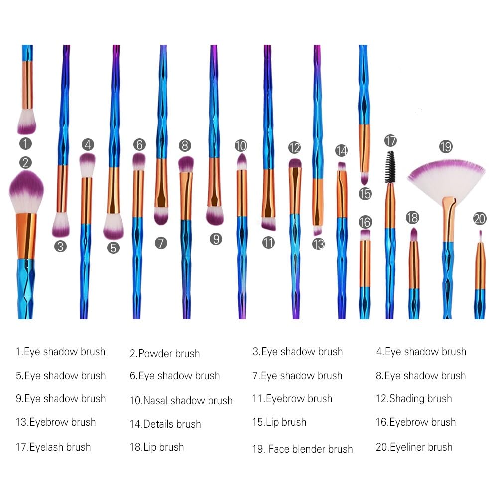 KOLIGHT Pack of 20pcs Cosmetic Eye Shadow Sponge Eyeliner Eyebrow Lip Nose Foundation Powder Makeup Brushes Sets (purple)