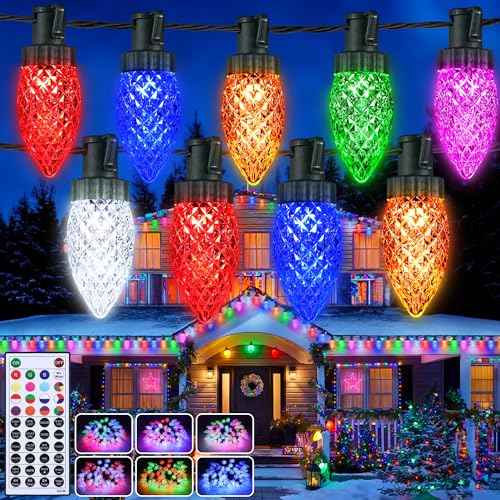 iBaycon RGB C9 Christmas Lights, 129FT 200LED Color Changing String Lights Remote Control Waterproof Outdoor, C9 String Light for Xmas Tree House Eaves Roof Christmas Holiday Decor (Non-Connectable)