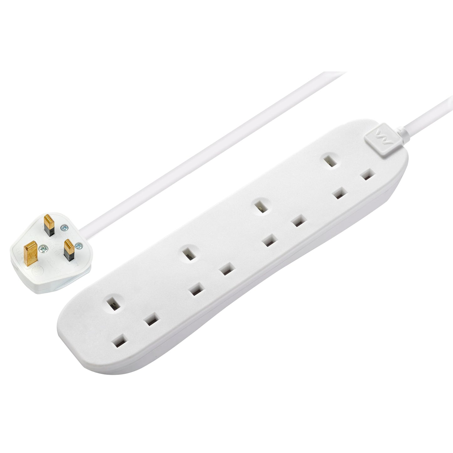 Masterplug Four Socket Extension Lead, Unswitched, 1 Metre Cable, 4-Way Plug Extension Cable, Power Strip, Basic Power, White, 13A, 4G, 1m, BFG110N