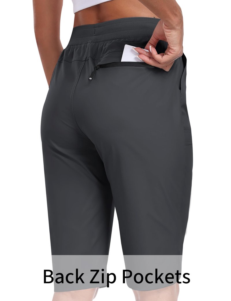 MoFiz Womens 13" Knee Length Hiking Shorts Quick Dry Water Resistant Lightweight Bermuda Shorts with Pockets Dark Gray 2XL