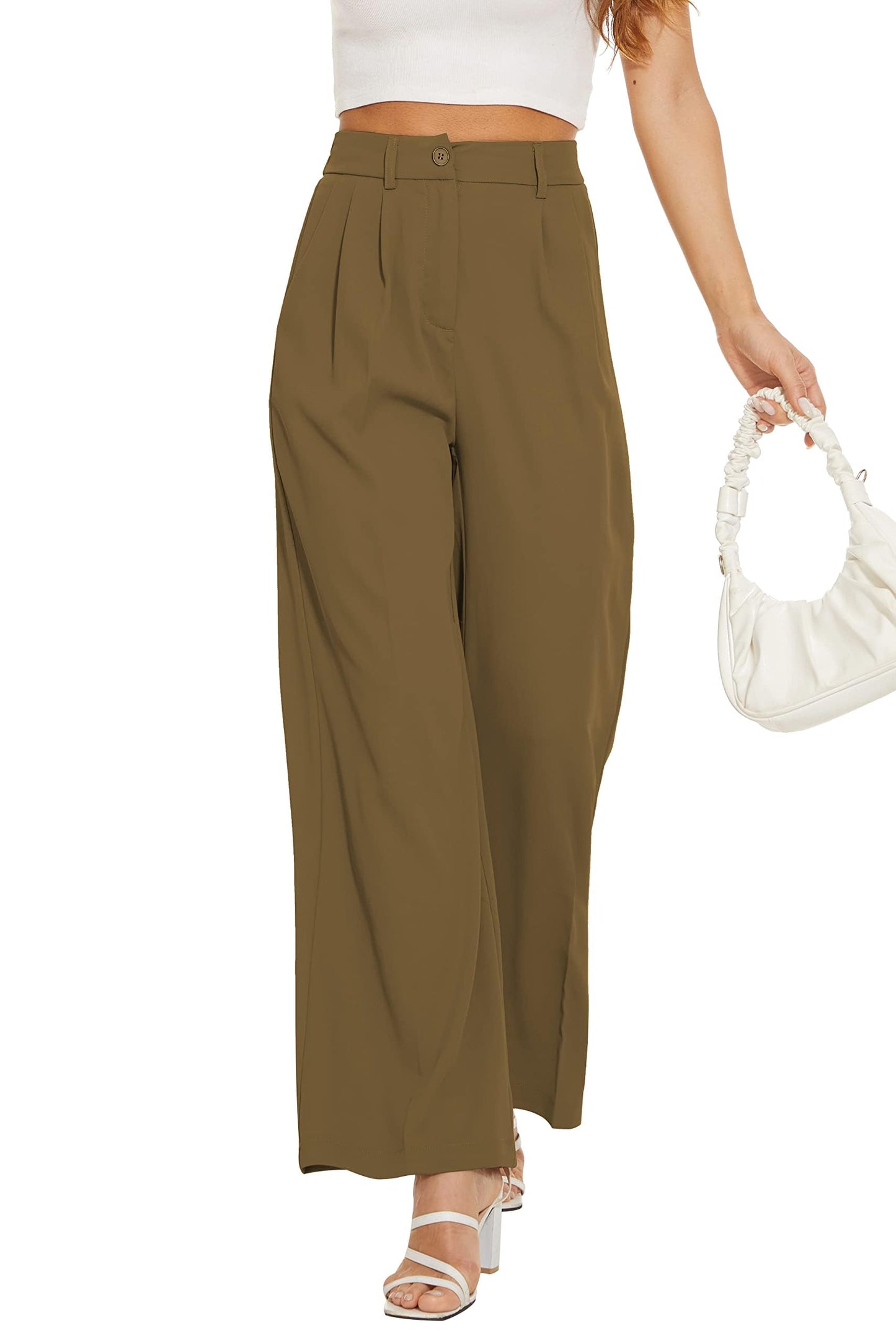 FUNYYZO Women's Wide Leg Pants High Elastic Waisted in The Back Business Work Trousers Long Straight Suit Pants