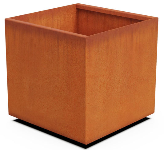 Plantercraft Corten Steel Planter 20" Cube Square Metal Garden Box Heavy Duty | Made in USA | Fully Assembled | Commercial Residential | with Drain Holes