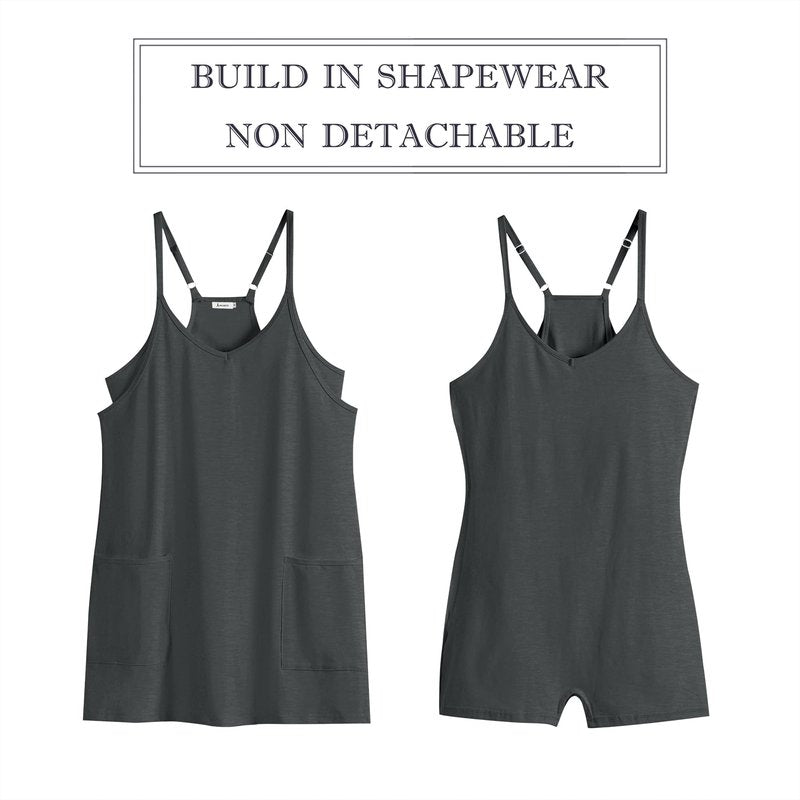 ANRABESS Women Athletic Dress Summer Tennis Workout Active Sports Mini Romper Dress Built in Shorts Travel Vacation Clothes Deep Gray Small