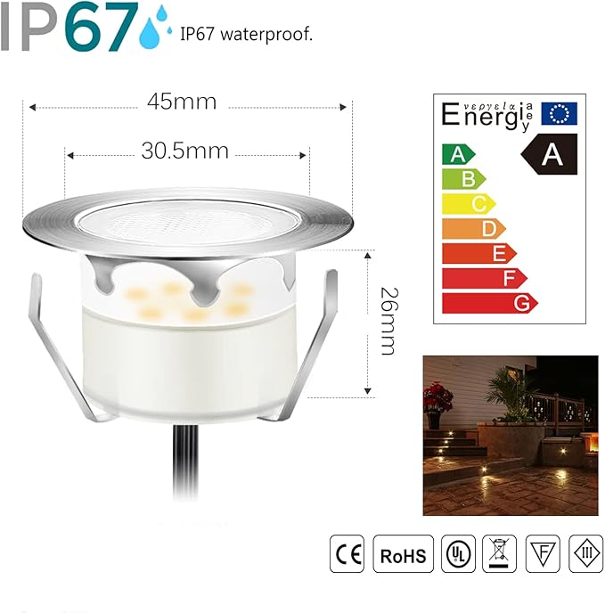 Led Deck Lights Outdoor Waterproof Low Voltage Stainless Steel 1W Outdoor Yard Garden Decoration Lamps Landscape Pathway Patio Step Stairs LED In-ground Lights Silver Border(10pcs, Warm White)