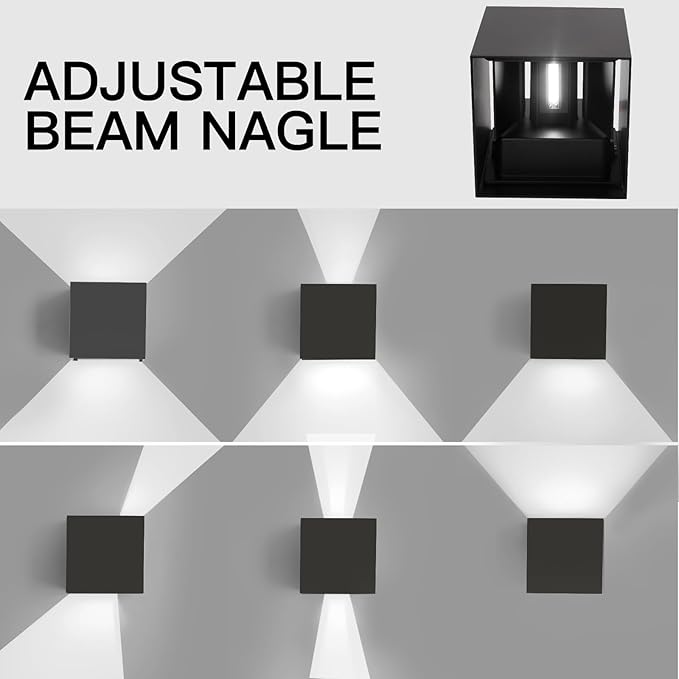 12W 2Pack Outdoor Wall Lights Exterior/Interior,LED Black Outdoor Wall Sconces Light Fixtures Modern,IP65 Waterproof Square Aluminum Wall Lamps, Up and Down Lights 6500K Cold Lights