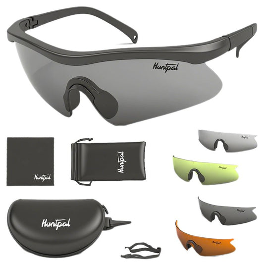 HUNTPAL Shooting Glasses Shooter Safety Hunting Sunglasses with 4 Interchangeable Lenses, Impact & Scratch-Resistant Eye Protection Half-Frame Goggles for Hunter