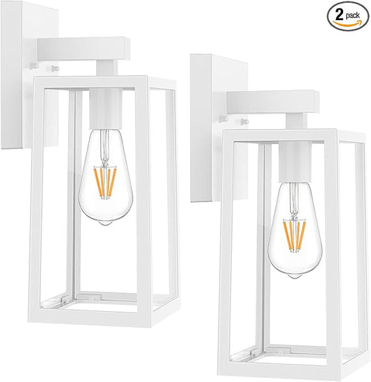 MAXvolador Outdoor Wall Sconce, Large Exterior Waterproof Wall Lantern Light Fixture, White Porch Lights Glass, Anti-Rust E26 Patio Lighting, 2 Pack