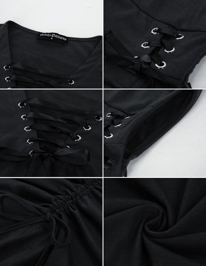 Black Goth Dress for Women Vintage Sleeveless Ruffle High Low Steampunk Dress Black XL