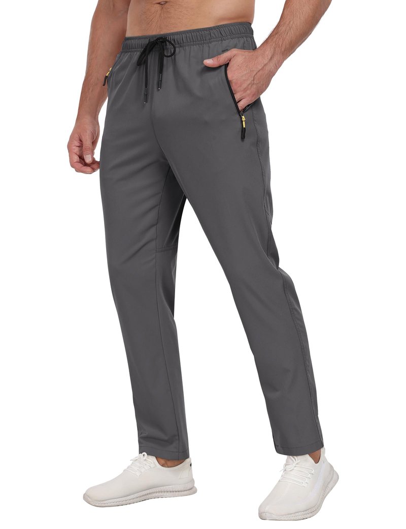 Zoofly Track Athletic Workout Pants for Men Quick-Dry Waterproof Zipper Pockets Lightweight Running Pants for Jogger Sweatpants Travel Casual Drack Grey L