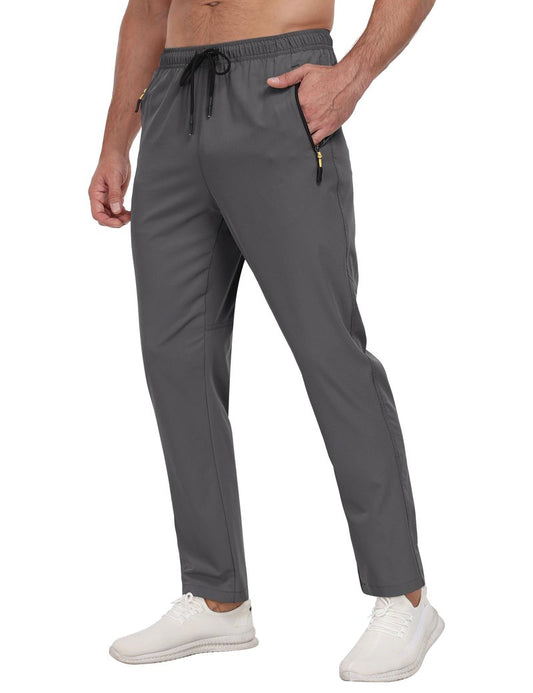 Zoofly Track Athletic Workout Pants for Men Quick-Dry Waterproof Zipper Pockets Lightweight Running Pants for Jogger Sweatpants Travel Casual Drack Grey L
