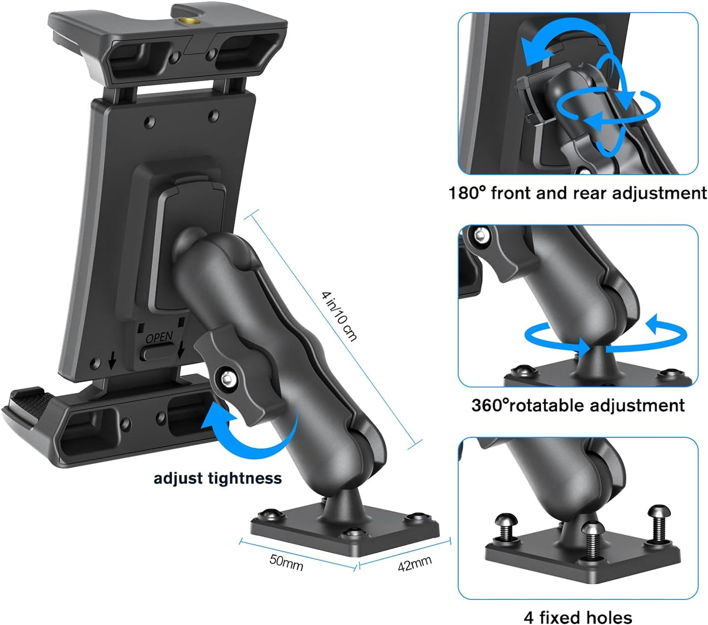 OHLPRO Car Tablet Holder - Heavy Duty Drill Base, Tablet Mount for Truck Compatible with iPad Samsung Tab 5"-13" Tablets and Phones, iPad Stand for Wall/Business/Vehicle/Desktop, etc.