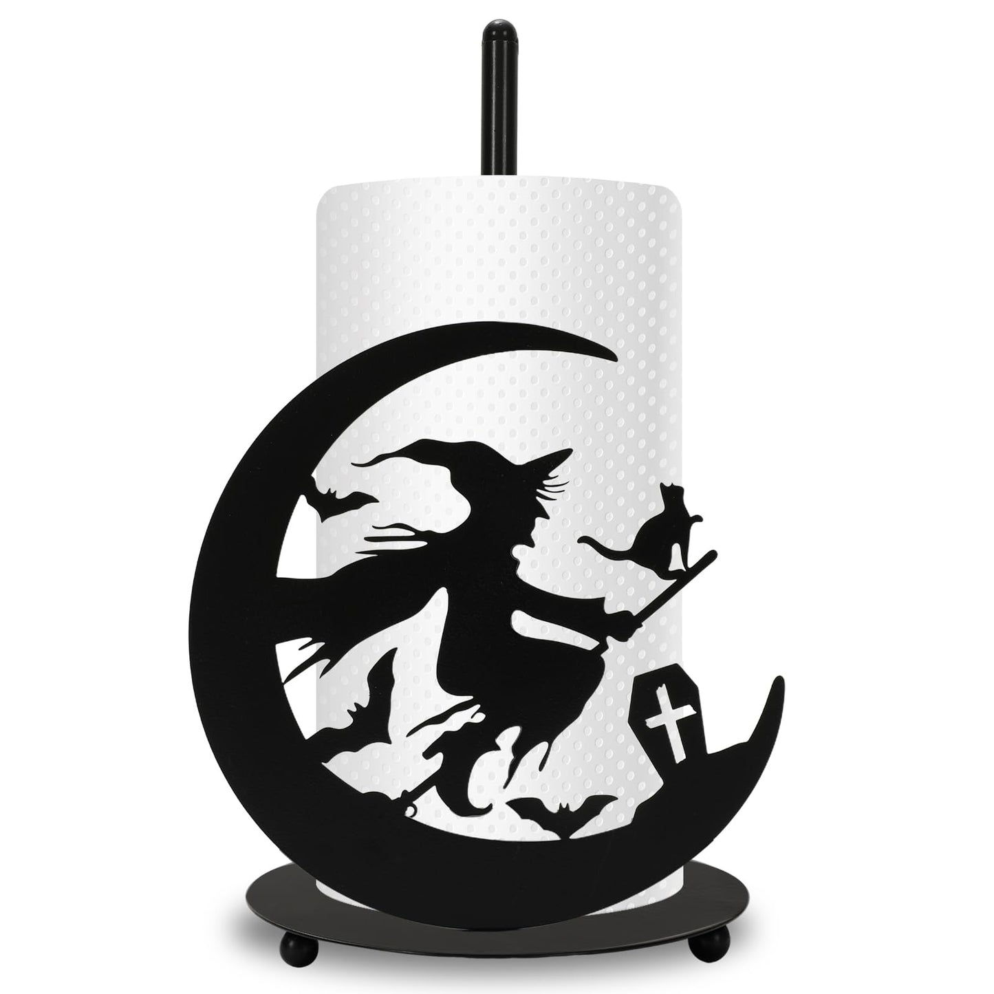 JarThenaAMCS Halloween Paper Towel Holder Black Witch Kitchen Decor Accessories for Home Bathroom, Large Metal Towel Holder Stand for Countertop