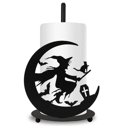 JarThenaAMCS Halloween Paper Towel Holder Black Witch Kitchen Decor Accessories for Home Bathroom, Large Metal Towel Holder Stand for Countertop