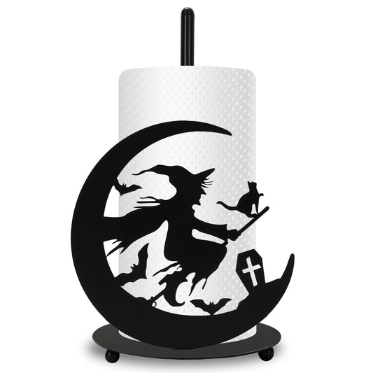 JarThenaAMCS Halloween Paper Towel Holder Black Witch Kitchen Decor Accessories for Home Bathroom, Large Metal Towel Holder Stand for Countertop