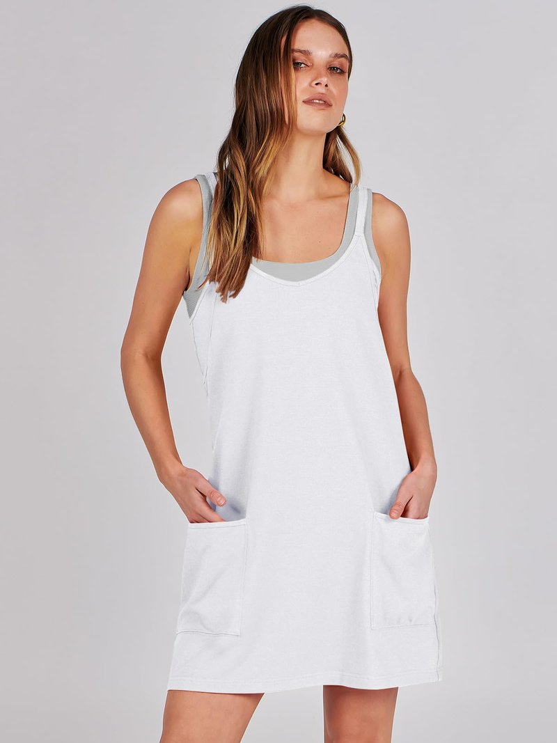 ANRABESS Women Athletic Dress Summer Tennis Workout Active Sports Mini Romper Dress Built in Shorts Travel Vacation Clothes White X-Smal