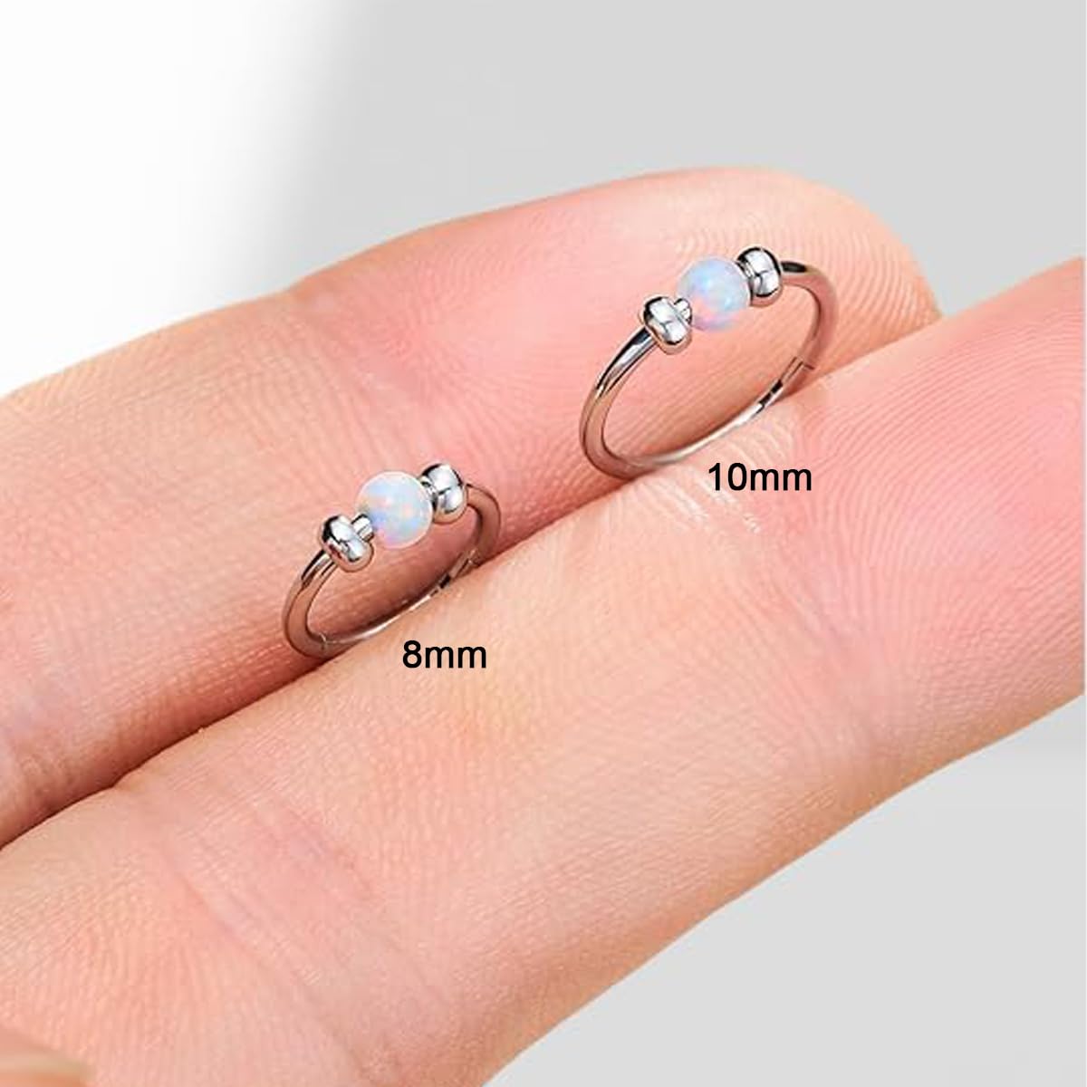 2Pcs 18G Hypoallergenic Cartilage Earrings for Women & Men 316L Surgical Steel Huggies Earrings for Sensitive Ears, Lightweight Mini Thin Jewelry for Tragus/Helix/Nose Multiple Piercing Opal Earrings
