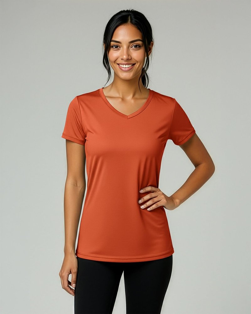 Real Essentials 5 Pack: Women's Dry-Fit Short Sleeve V Neck T Shirt Workout Fitness Yoga Top Tee, Set 12, S