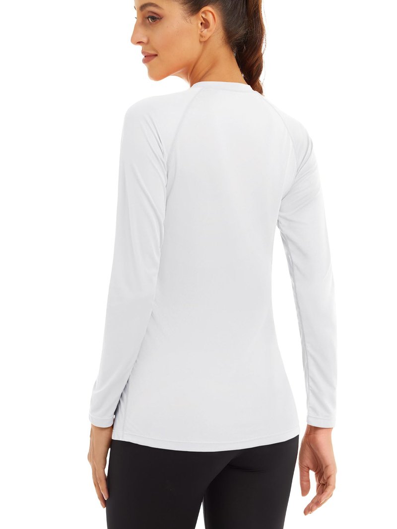 MAGCOMSEN Rash Guard Shirts for Women Hiking Shirts for Women Fishing Shirts for Women SPF Swim Shirts for Women Running Shirts Long Sleeve T Shirts White