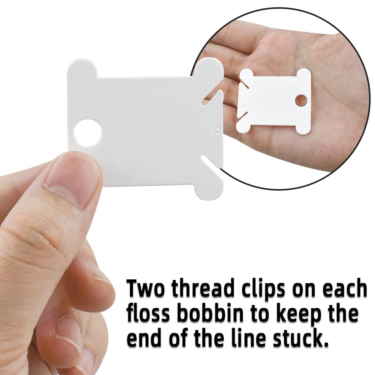 120 Pcs Plastic Floss Bobbins with 1 Pcs Bobbin Winder for Cross Stitch Cotton Thread Craft DIY Sewing Storage Thread Organizer Holder Embroidery DIY Cards (White)