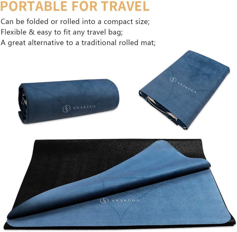 Travel Yoga Mat, Non Slip Exercise Suede Mat with Carry Bag, All-Purpose Fitness Mat with High Density Anti-Tear Surface for Women, Ideal for Pilates Workout (72'' x 24'' x 1.5mm Thick)