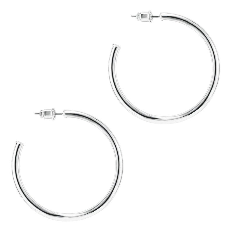PAVOI 14K White Gold Hoop Earrings For Women - 2mm Thick 45mm Infinity Gold Hoops - Gold Plated Loop Earrings - Lightweight Hoop Set