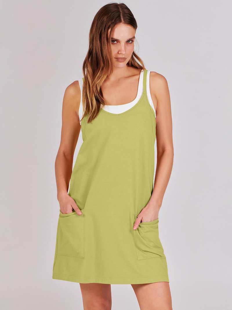 ANRABESS Women Athletic Dress Summer Tennis Workout Active Sports Mini Romper Dress Built in Shorts Travel Vacation Clothes Light Green X-Large
