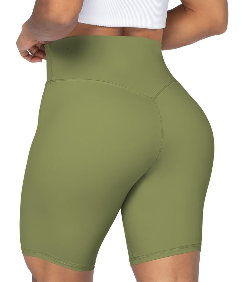 Sunzel 8" High Waist Biker Shorts for Women No Front Seam Soft Yoga Workout Gym Bike Shorts Tummy Control Squat Proof Olive Green