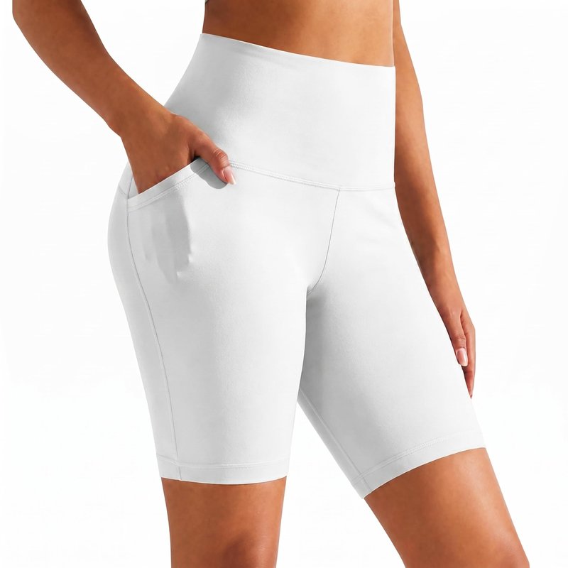 GROTEEN Biker Shorts with Pockets for Women High Waisted Tummy Control Yoga Shorts Black Volleyball Spandex Compression Workout Gym Cyckling Bike Shorts Women's Sports & Recreation Shorts White