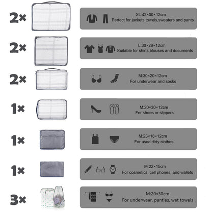 12 PCS Large Packing Cubes for Suitcases Various Sizes Suitcase Organiser Bags Lightweight Waterproof Luggage Organiser Bags (12Pcs Gray)