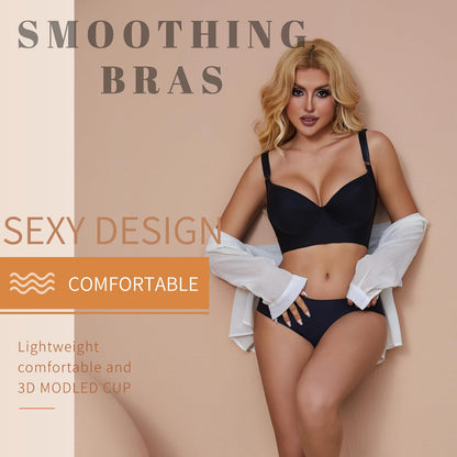 Simpyiss Womens Push Up Bra - Back Smoothing, Add One Cup, Daisy Bra (Black, 38B)
