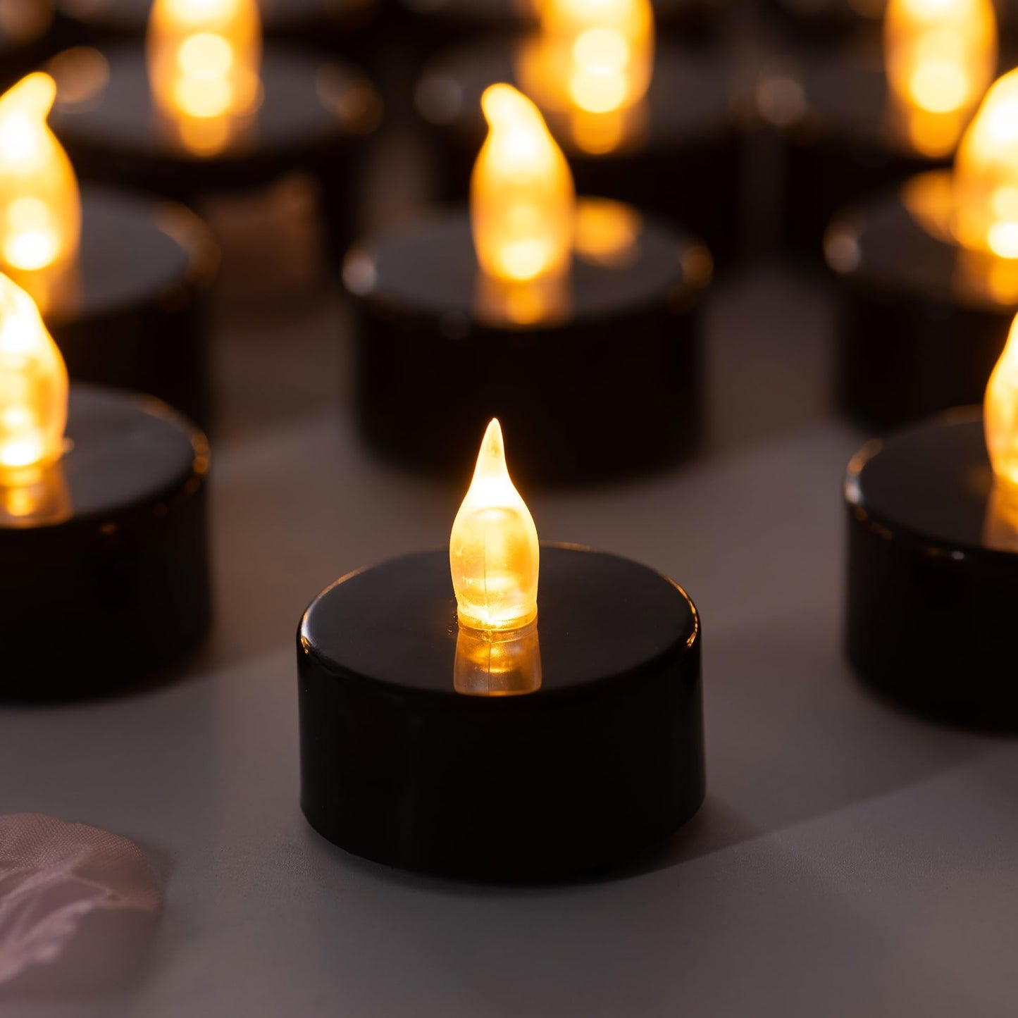 Pandaing Lasts 2X Longer Black Flameless Tealight Candles, 40 Pack, Batteries Included, Realistic Tea Lights Candles, Flickering Bright Tealights, Battery Operated Candles for Halloween Decorations